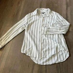 Tahari White with Black Stripes LS Button Down Shirt, 97% Rayon- SZ M